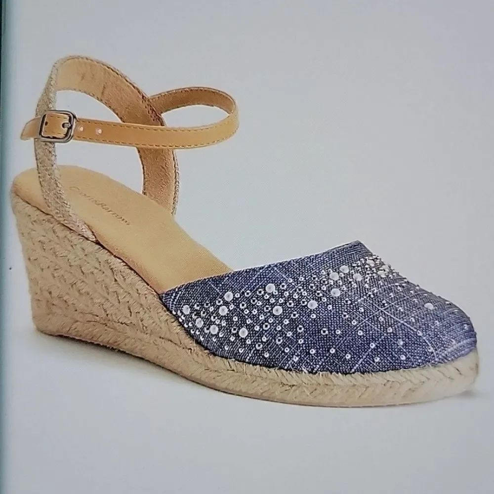 M MODLISTA WOMEN"S ESPADRILLES WEDGE STYLE WITH STUDDED CLOSED TOE SANDAL